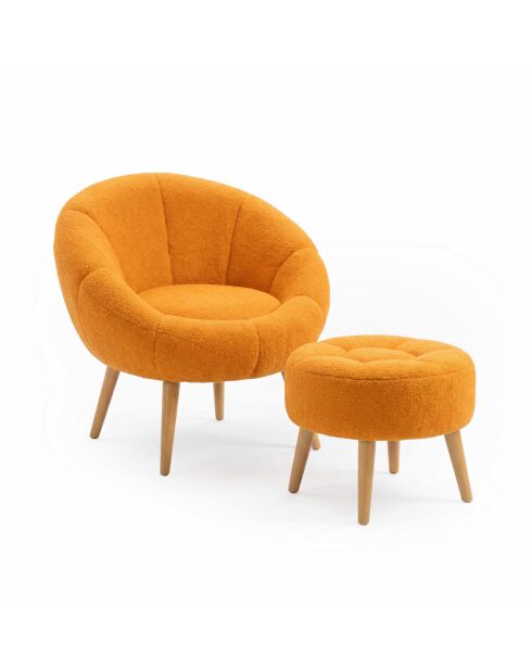 Ensemble fauteuil à oreilles et pouffe Lida orange - 75x100x42 cm/45x45 cm