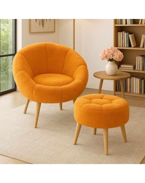 Ensemble fauteuil à oreilles et pouffe Lida orange - 75x100x42 cm/45x45 cm