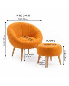 Ensemble fauteuil à oreilles et pouffe Lida orange - 75x100x42 cm/45x45 cm