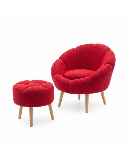 Ensemble fauteuil à oreilles et pouffe Lida fuchsia - 75x100x42 cm/45x45 cm