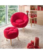 Ensemble fauteuil à oreilles et pouffe Lida fuchsia - 75x100x42 cm/45x45 cm