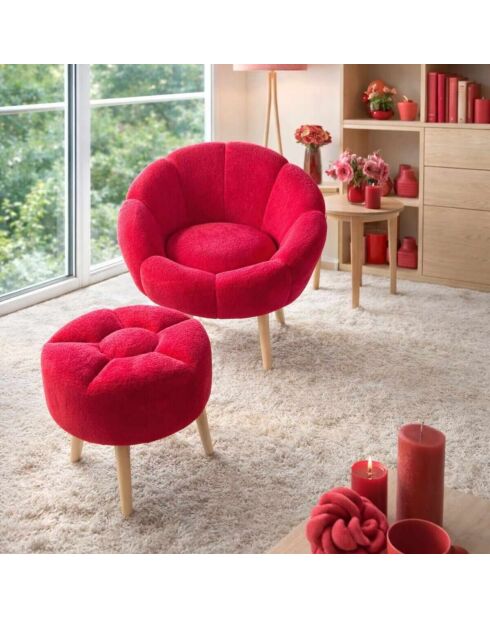 Ensemble fauteuil à oreilles et pouffe Lida fuchsia - 75x100x42 cm/45x45 cm
