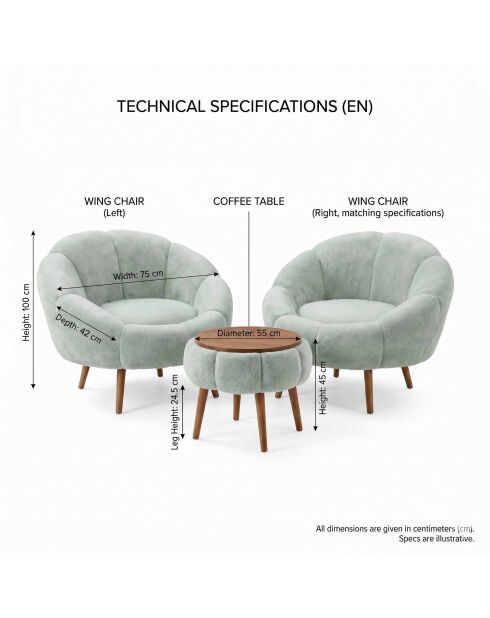 Lida Wellsoft Set aus Ohrensessel und Couchtisch, 3-teilig, grün
