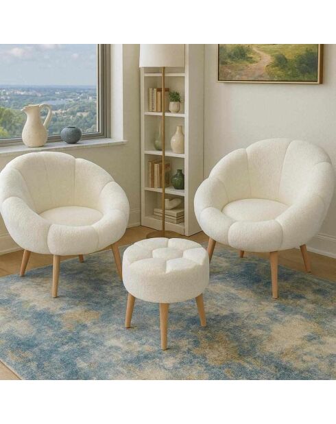 Lida Wellsoft Ohrensessel und Fußhocker, 3-teilig, weiß