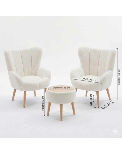 Lida Wellsoft Ohrensessel und Fußhocker, 3-teilig, weiß