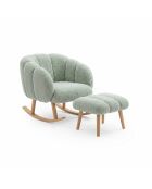 Ensemble fauteuil à oreilles et pouffe Lotus vert - 70x94x42 cm/45x45 cm