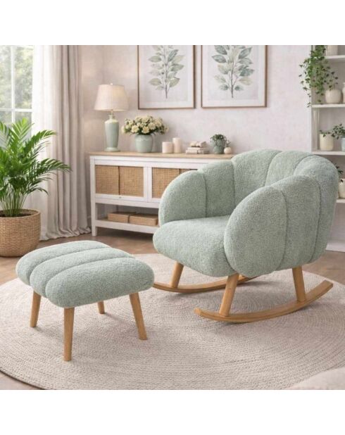 Set poltrona e pouf Lotus verde - 70x94x42 cm/45x45 cm