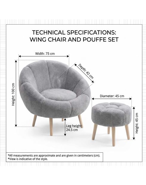 Set aus Ohrensessel und Sitzsack von Lida, 75 x 100 x 42 cm/45 x 45 cm