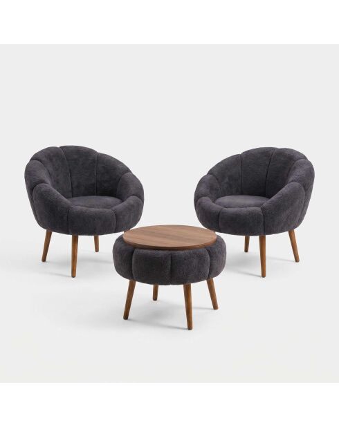 Lida Wellsoft Set aus Ohrensessel und Couchtisch, 3-teilig, Anthrazit