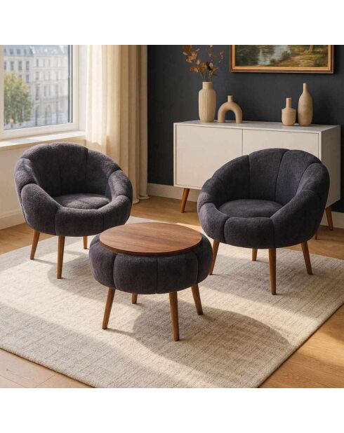 Lida Wellsoft Set aus Ohrensessel und Couchtisch, 3-teilig, Anthrazit