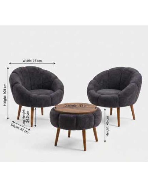 Lida Wellsoft Set aus Ohrensessel und Couchtisch, 3-teilig, Anthrazit