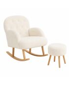 Ensemble fauteuil à oreilles et pouffe Dügmeli blanc - 80x85x65 cm/45x50 cm
