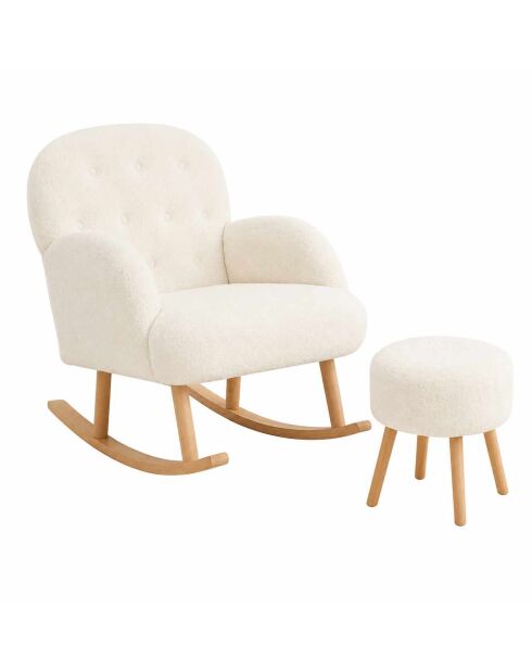 Ensemble fauteuil à oreilles et pouffe Dügmeli blanc - 80x85x65 cm/45x50 cm