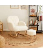 Ensemble fauteuil à oreilles et pouffe Dügmeli blanc - 80x85x65 cm/45x50 cm