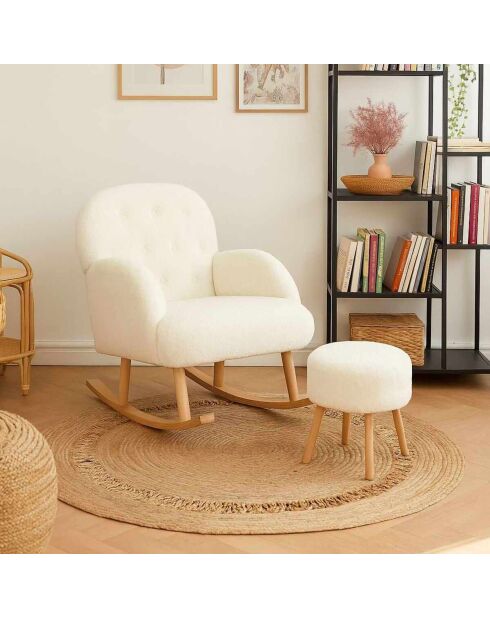 Ensemble fauteuil à oreilles et pouffe Dügmeli blanc - 80x85x65 cm/45x50 cm