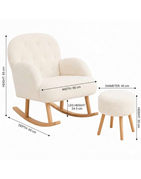 Ensemble fauteuil à oreilles et pouffe Dügmeli blanc - 80x85x65 cm/45x50 cm