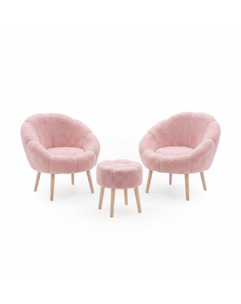 Lida Wellsoft Set aus Ohrensessel und Fußhocker, 3-teilig, rosa