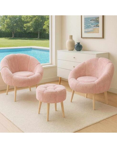 Lida Wellsoft Set aus Ohrensessel und Fußhocker, 3-teilig, rosa