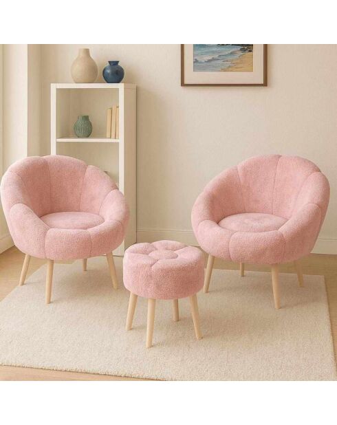 Lida Wellsoft Set aus Ohrensessel und Fußhocker, 3-teilig, rosa