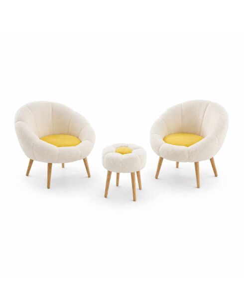 Lida Wellsoft Set aus Ohrensessel und Fußbank, weiß, gelb, 3-teilig