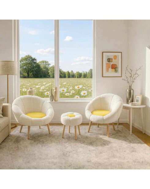 Lida Wellsoft Set aus Ohrensessel und Fußbank, weiß, gelb, 3-teilig