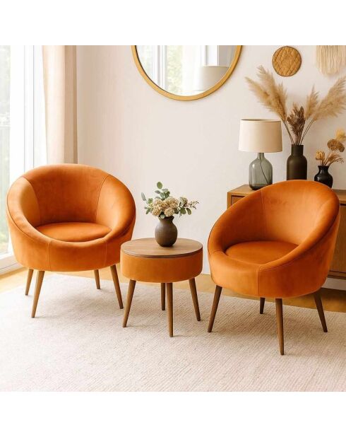 Ensemble fauteuil à oreilles et table à café Lida Babyface orange - 3 pièces
