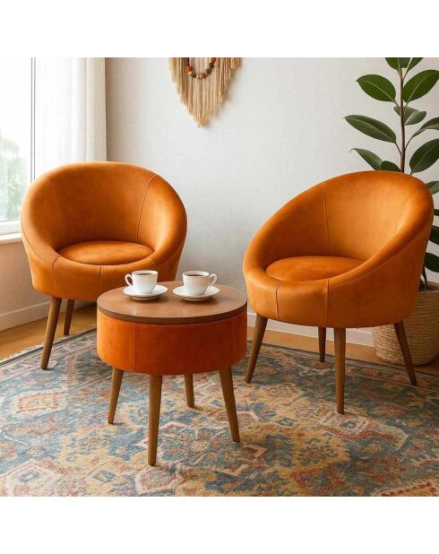 Ensemble fauteuil à oreilles et table à café Lida Babyface orange - 3 pièces