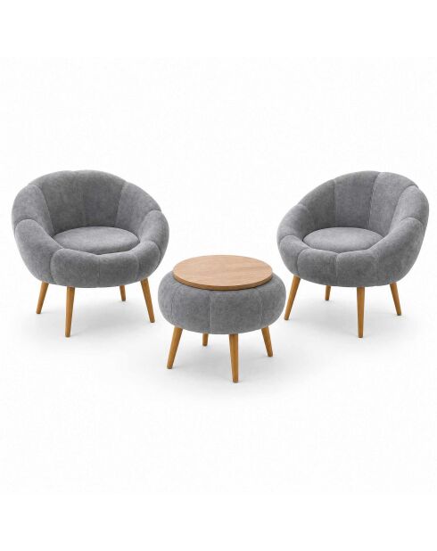 Lida Wellsoft Set mit Ohrensessel und Couchtisch, grau, 3-teilig