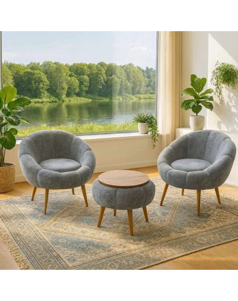 Lida Wellsoft Set mit Ohrensessel und Couchtisch, grau, 3-teilig