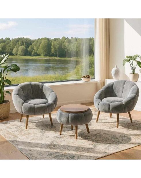 Lida Wellsoft Set mit Ohrensessel und Couchtisch, grau, 3-teilig