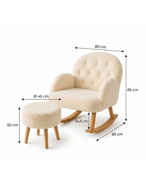 Set poltrona e pouf Dügmeli color crema - 80x85x65 cm/45x50 cm