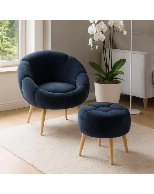 Ensemble fauteuil à oreilles et pouffe Lida anthracite - 75x100x42 cm/45x45 cm