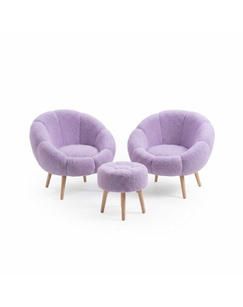 Ensemble fauteuil à oreilles et pouffe Lida Wellsoft lilas - 3 pièces