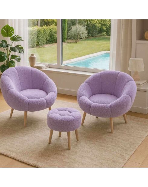 Ensemble fauteuil à oreilles et pouffe Lida Wellsoft lilas - 3 pièces