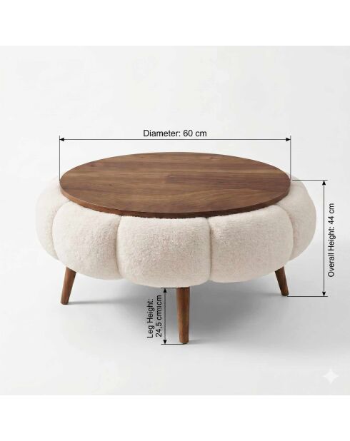 Papatya 60 salontafel wit/walnoot - 60x44 cm
