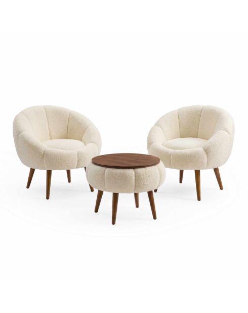 Lida Wellsoft Ohrensessel und Kaffeetisch, cremefarben, 3-teilig