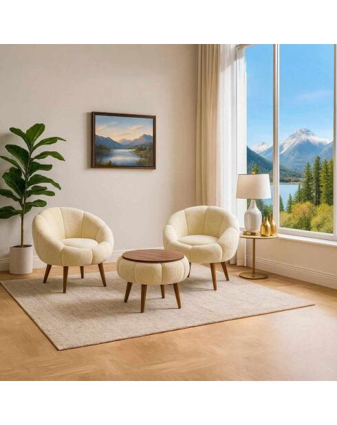 Lida Wellsoft Ohrensessel und Kaffeetisch, cremefarben, 3-teilig