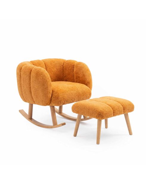 Ensemble fauteuil à oreilles et pouffe Lotus orange - 70x94x42 cm/45x45 cm
