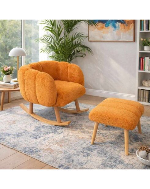 Ensemble fauteuil à oreilles et pouffe Lotus orange - 70x94x42 cm/45x45 cm