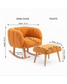 Ensemble fauteuil à oreilles et pouffe Lotus orange - 70x94x42 cm/45x45 cm