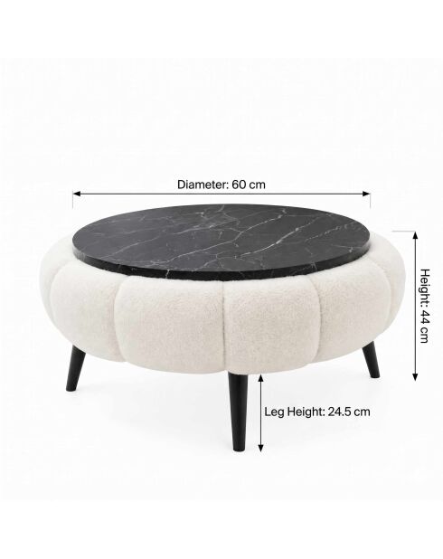 Papatya 60 salontafel van wit en zwart marmer - 60x44 cm