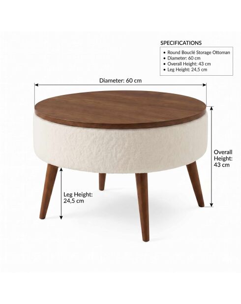 Noya Runder weißer Couchtisch - 60x43 cm