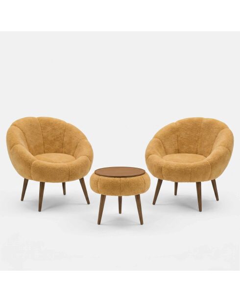 Ensemble fauteuil à oreilles et table à café Lida Wellsoft brun - 3 pièces