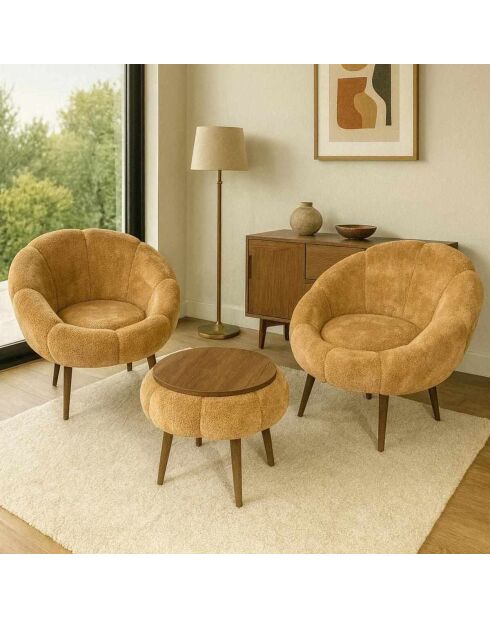Ensemble fauteuil à oreilles et table à café Lida Wellsoft brun - 3 pièces