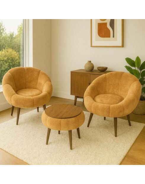 Ensemble fauteuil à oreilles et table à café Lida Wellsoft brun - 3 pièces