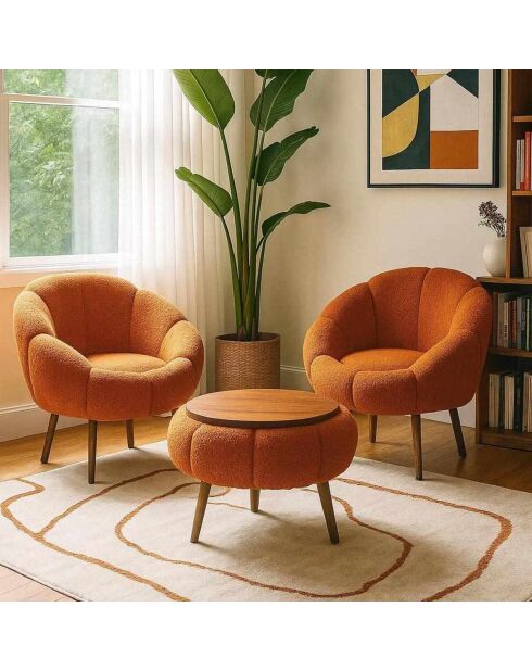 Lida Wellsoft Set aus Ohrensessel und Couchtisch, 3-teilig, orange