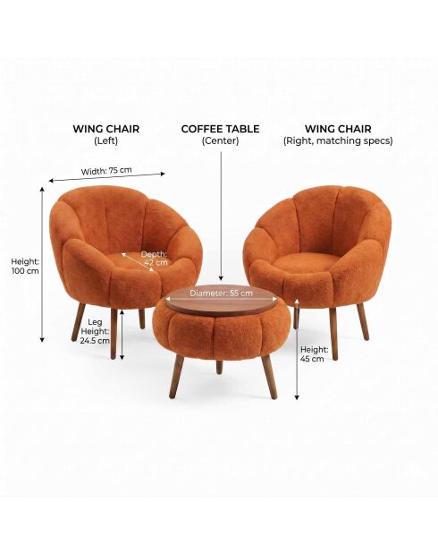Lida Wellsoft Set aus Ohrensessel und Couchtisch, 3-teilig, orange