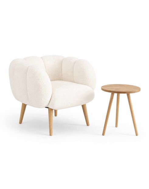 Witte set met vleugelstoel en bijzettafel Lotus - 70x94x42 cm/45x45 cm