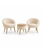 Lida Linen crèmekleurige set met vleugelstoelen en salontafel - 3 stuks