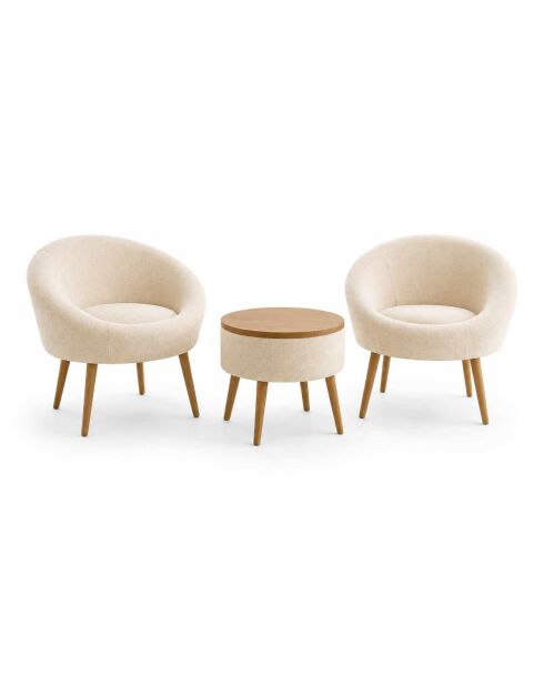 Lida Linen crèmekleurige set met vleugelstoelen en salontafel - 3 stuks